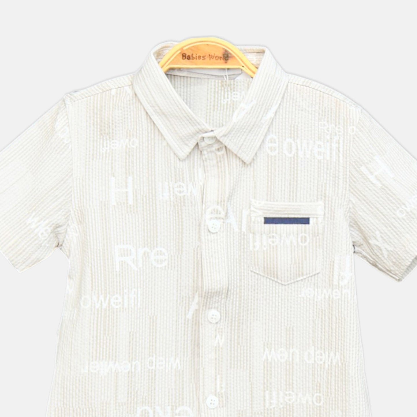 Beige Seersucker Printed Shirt