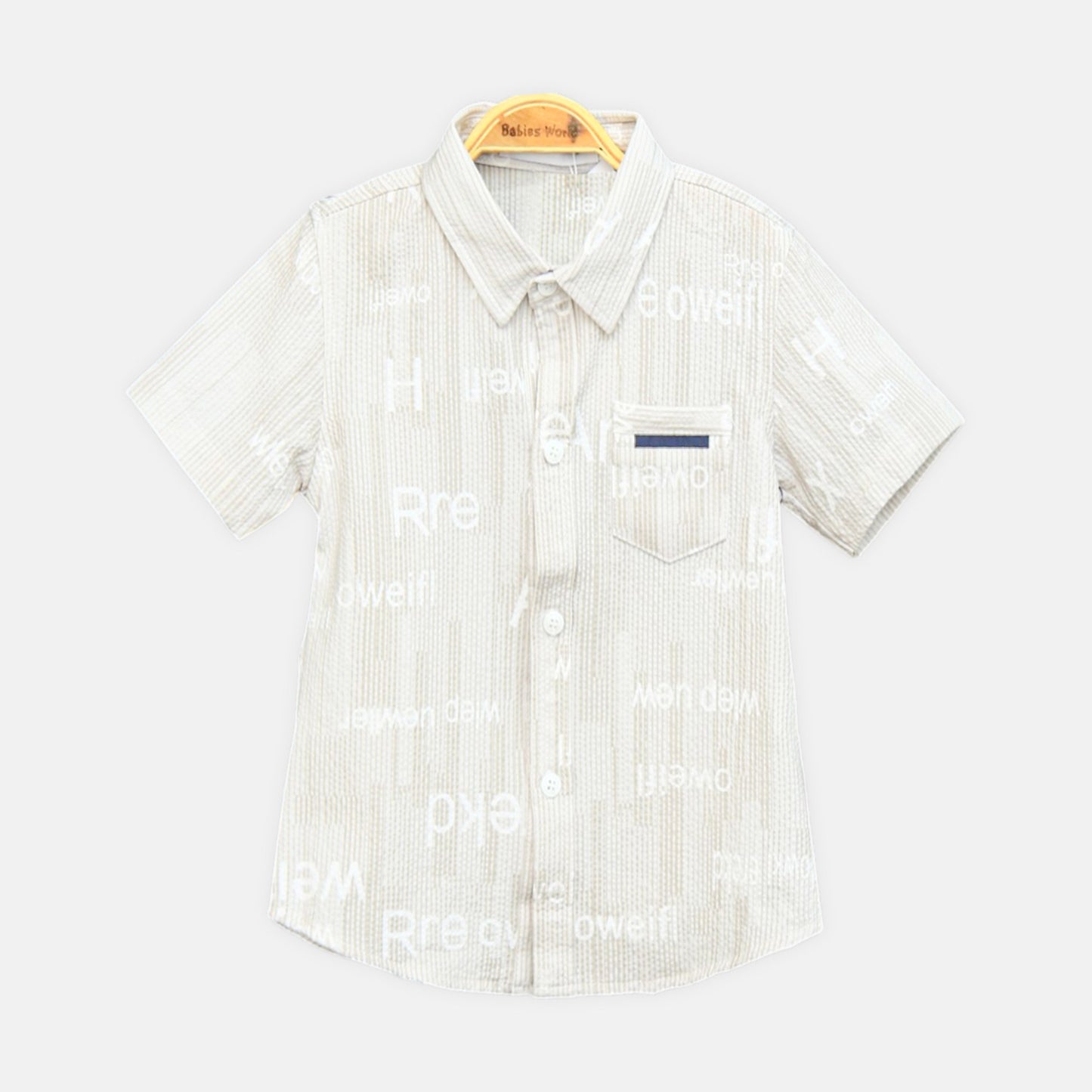 Beige Seersucker Printed Shirt