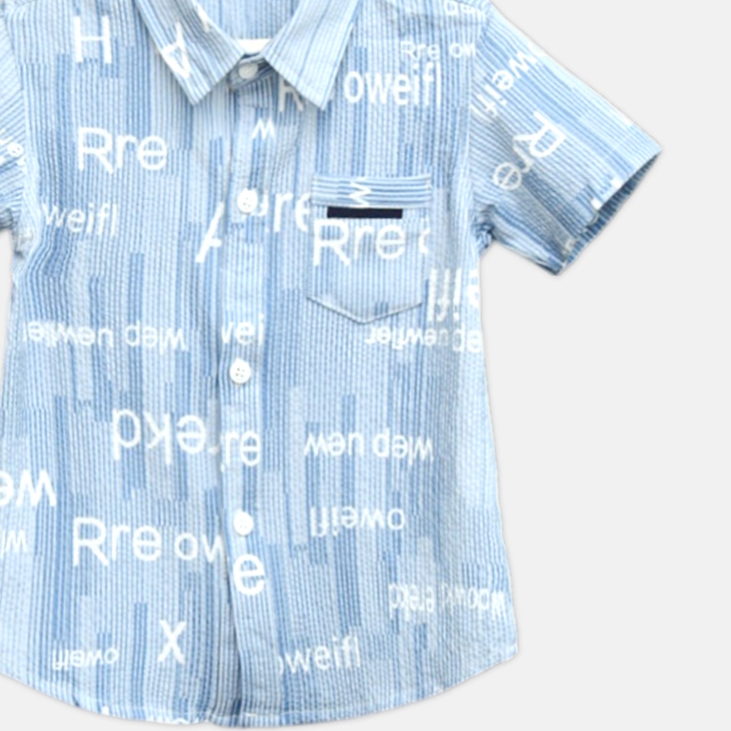 Sky Blue Seersucker Printed Shirt