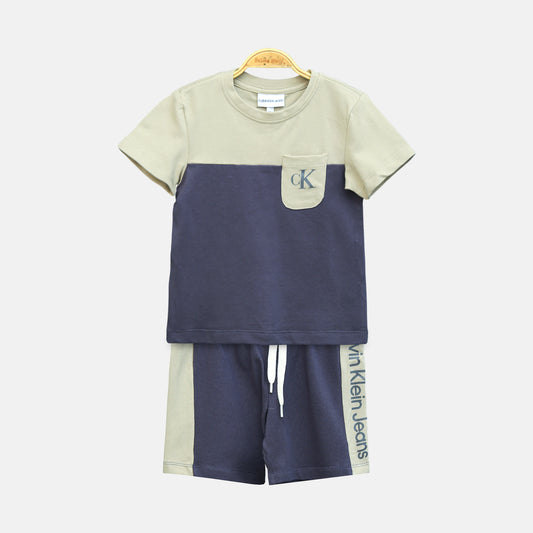 Calvin Klein Beige Colorblock Boy Suit – 2 Piece Set