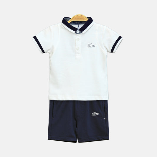 White Lacoste Boy Suit – 2 Piece Set