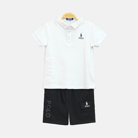 White Polo Boy Suit – 2 Piece Set