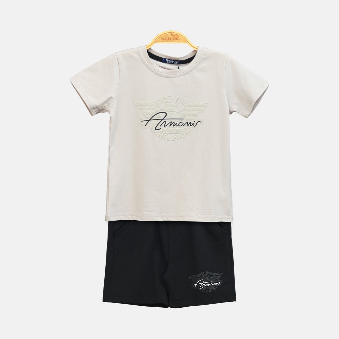 Armani Beige & Black Logo Boy Suit – 2 Piece Set