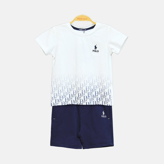 White Monogram Polo Boy Suit – 2 Piece Set