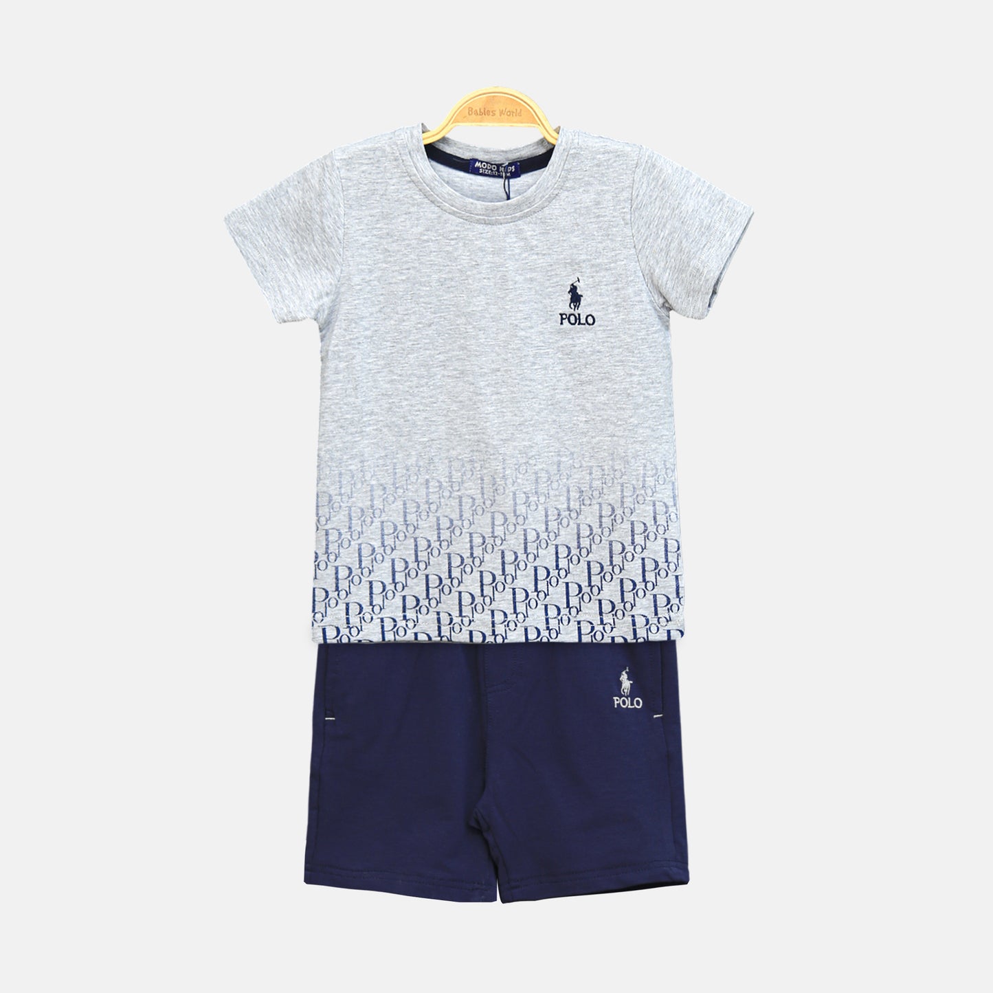 Grey Monogram Polo Boy Suit – 2 Piece Set