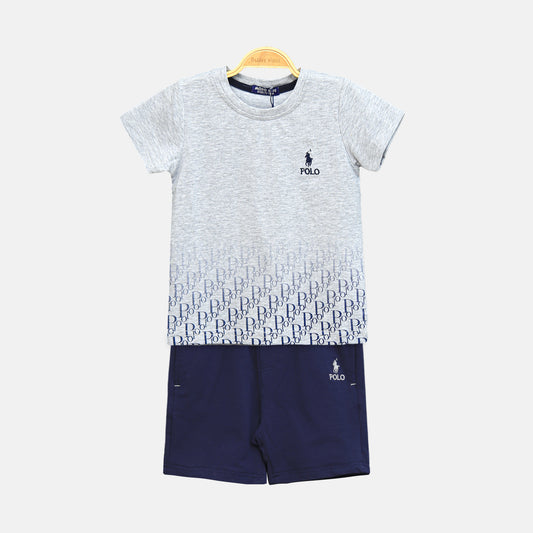 Grey Monogram Polo Boy Suit – 2 Piece Set