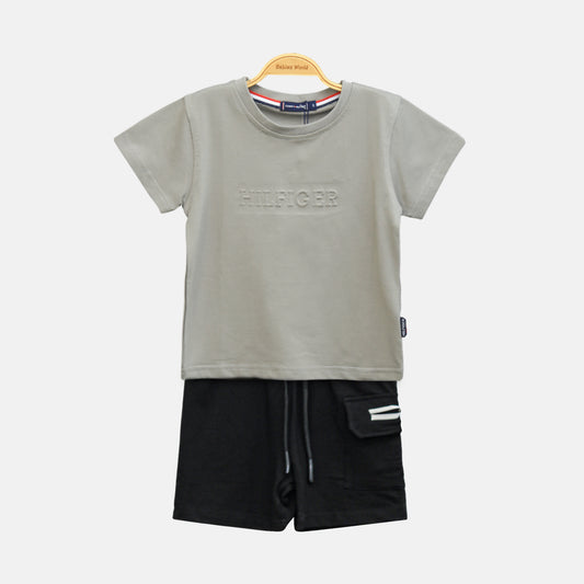 Khaki Hilfiger Embossed Boy Suit – 2 Piece Set