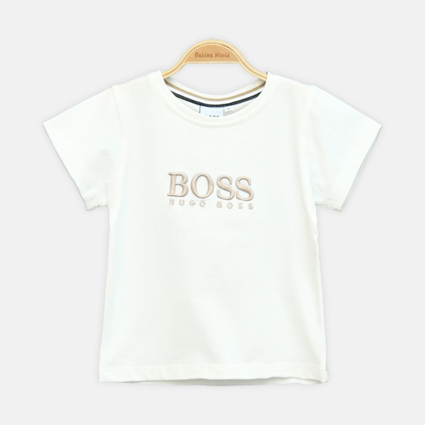 Boss White & Beige Cotton Boy Suit – 2 Piece Set