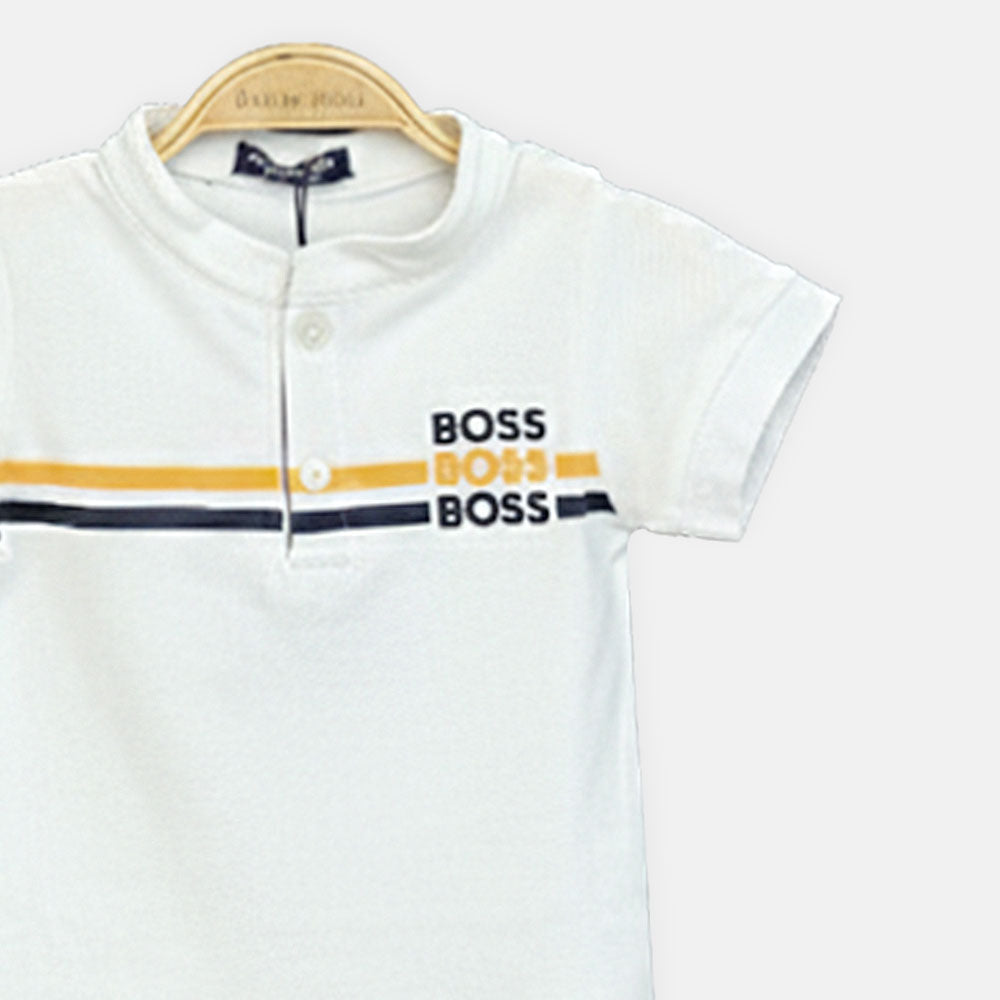 Boy T-shirt Boss Stripes White