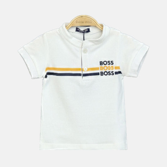 Boy T-shirt Boss Stripes White