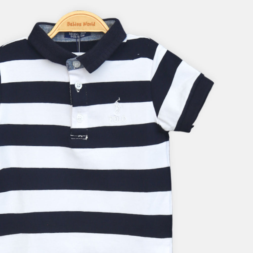 Boy T-shirt Polo Navy/White Stripes