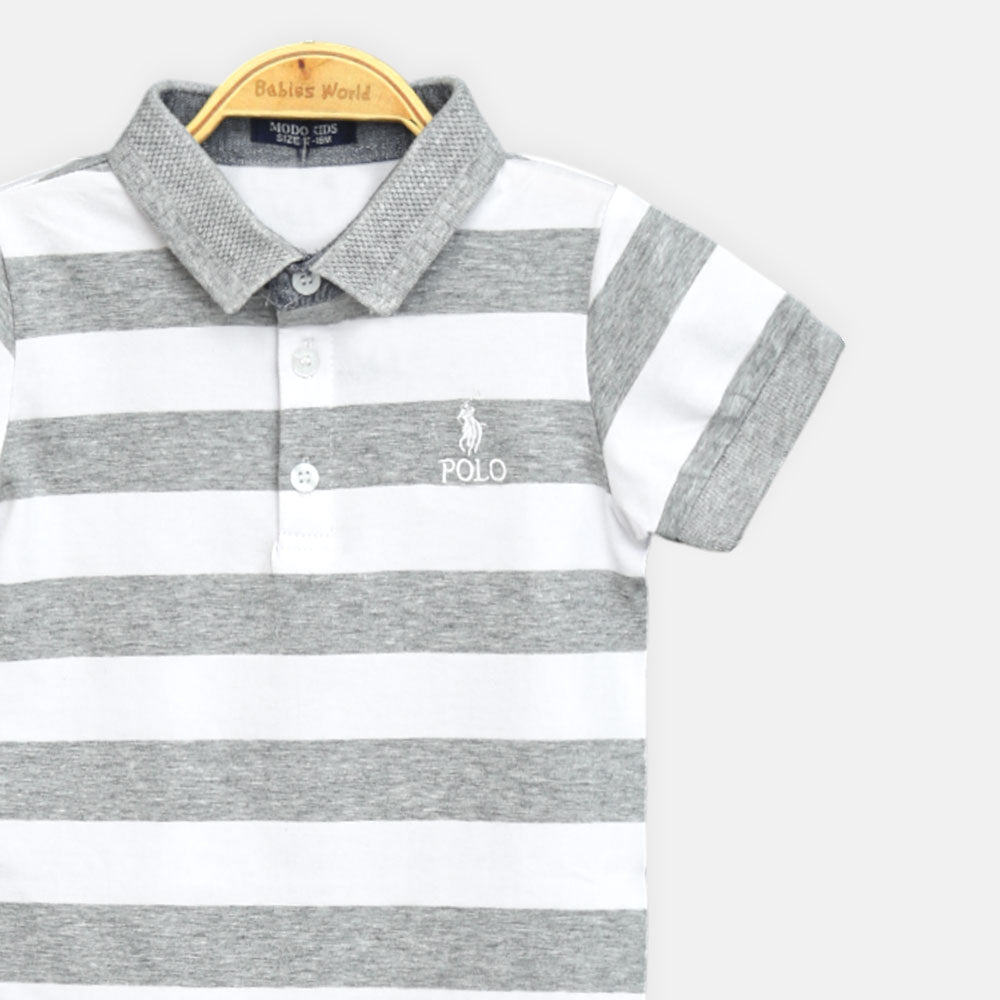 Boy T-shirt Polo Grey/White Stripes