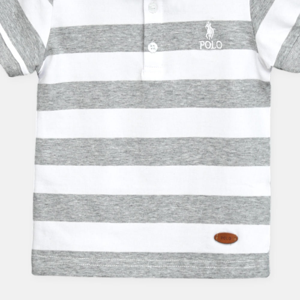 Boy T-shirt Polo Grey/White Stripes