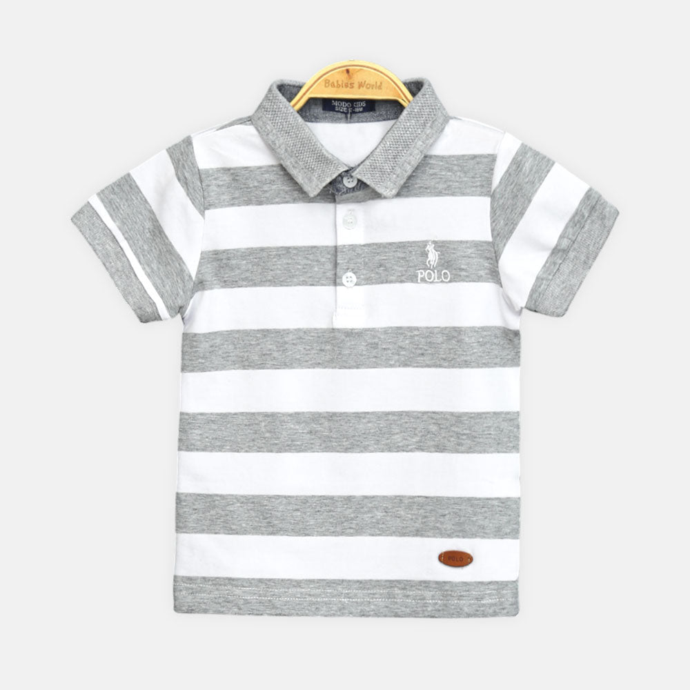 Boy T-shirt Polo Grey/White Stripes