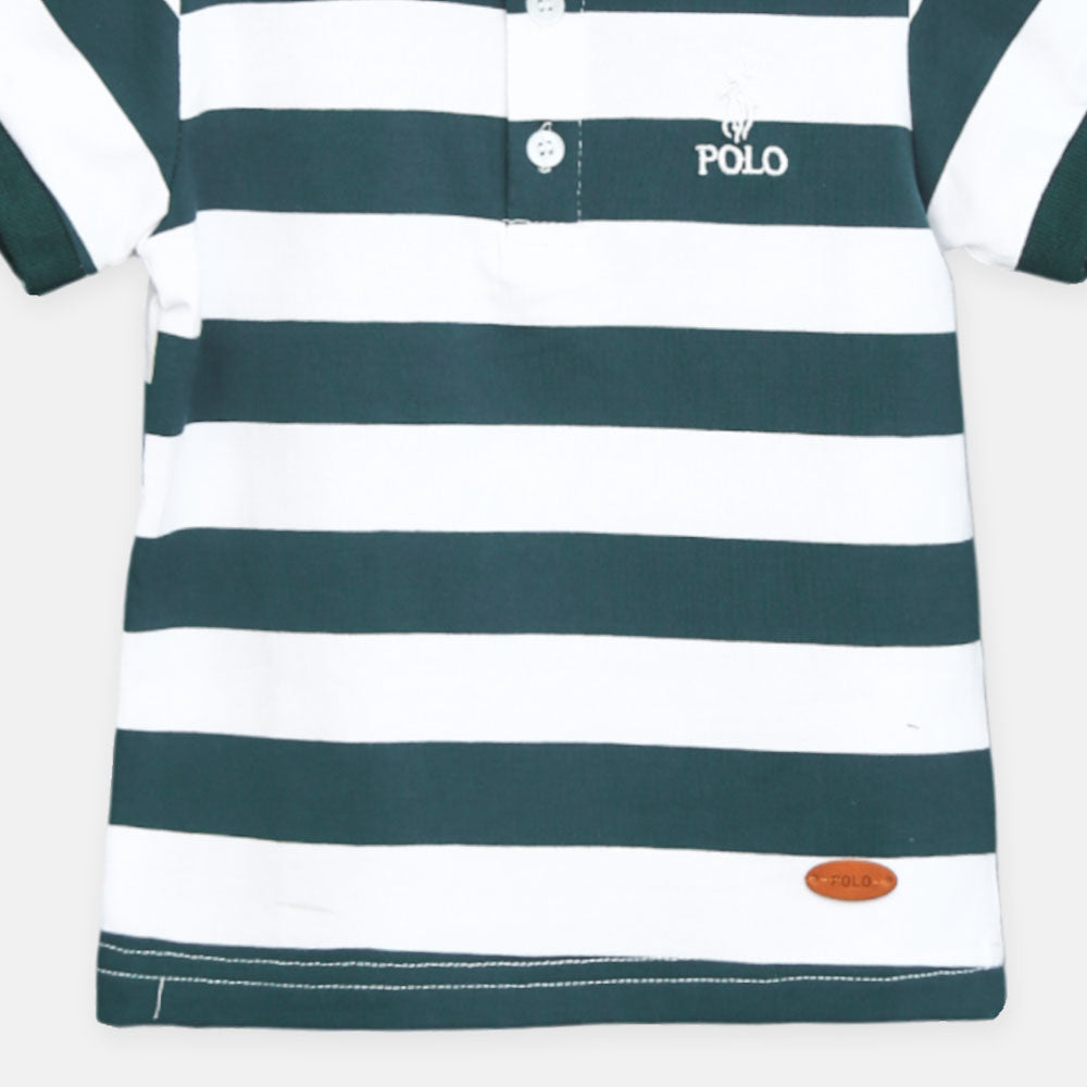 Boy T-shirt Polo Green/White Stripes