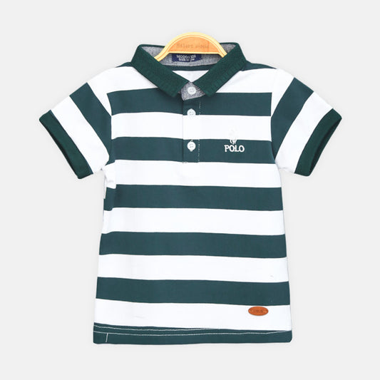 Boy T-shirt Polo Green/White Stripes