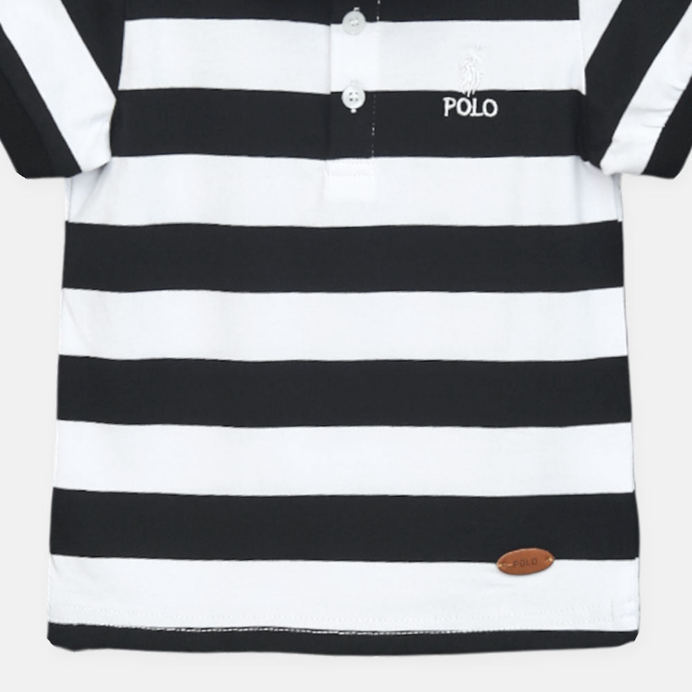 Boy T-shirt Polo Black/White Stripes