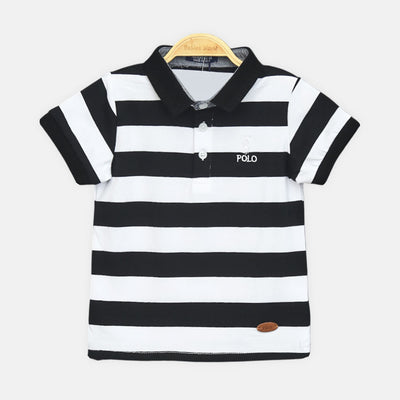 Boy T-shirt Polo Black/White Stripes