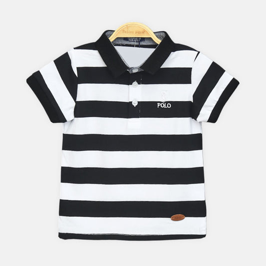 Boy T-shirt Polo Black/White Stripes