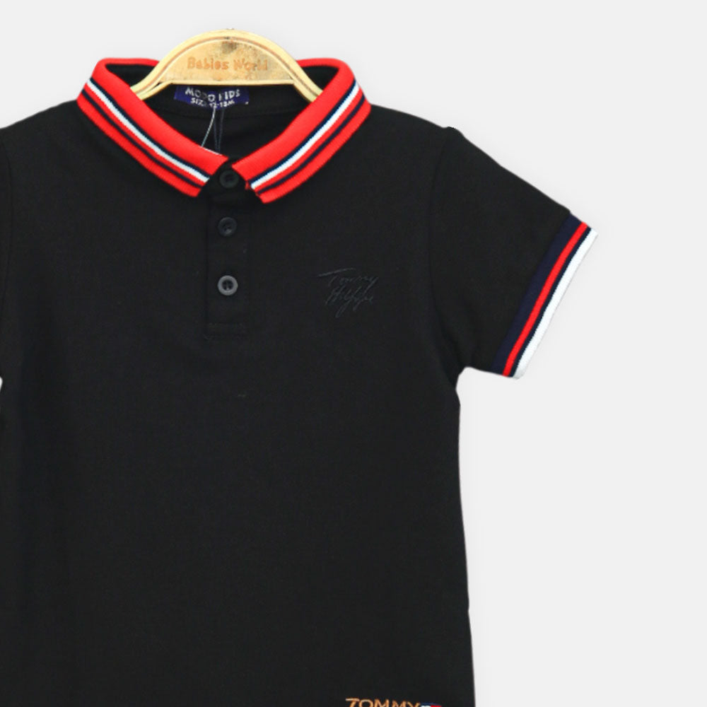 Boy T-shirt Black Tipping Collar Polo