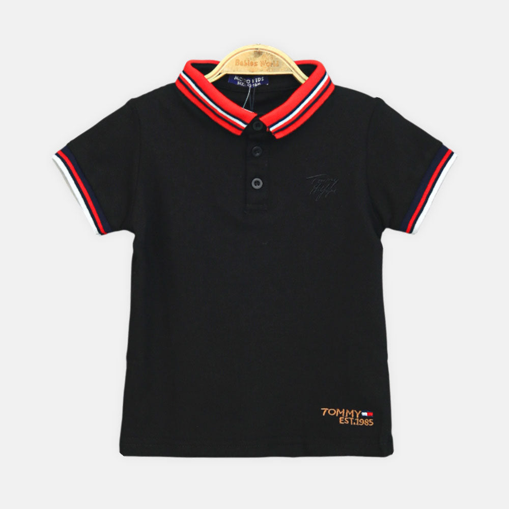 Boy T-shirt Black Tipping Collar Polo