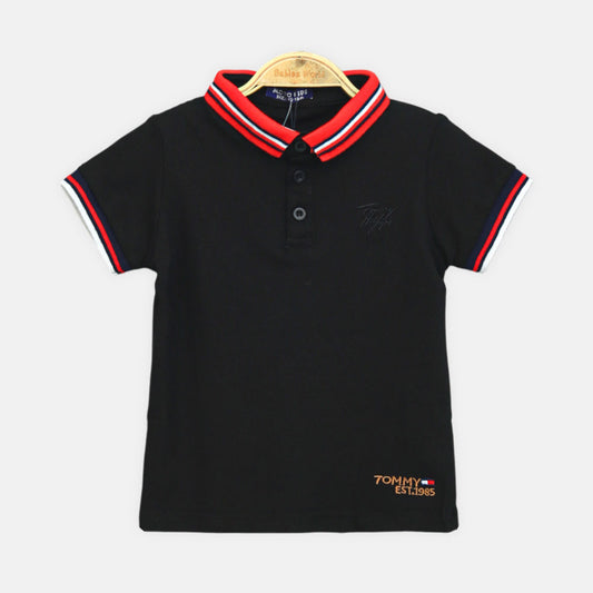 Boy T-shirt Black Tipping Collar Polo