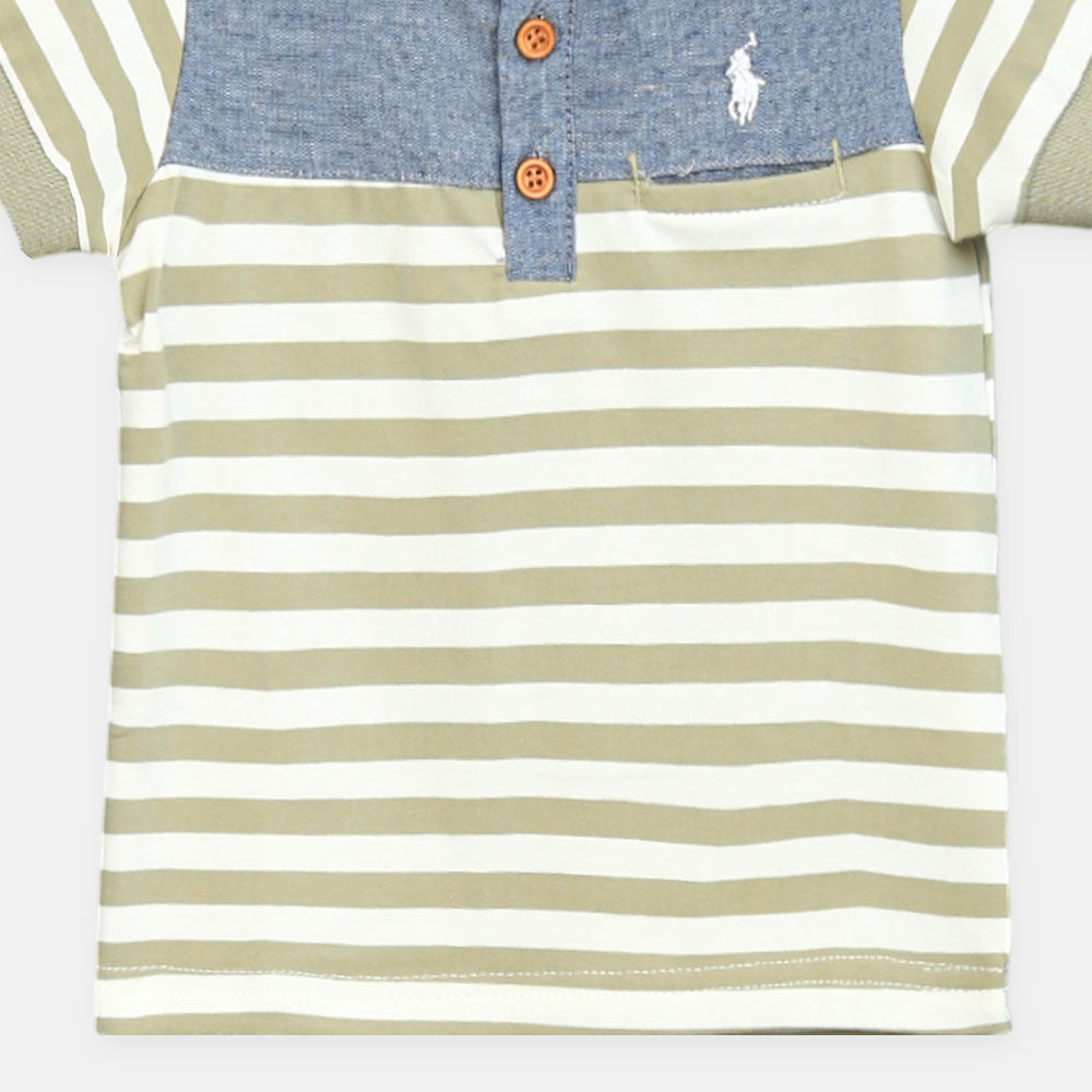 Boy T-shirt Green Striped Polo
