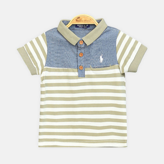 Boy T-shirt Green Striped Polo