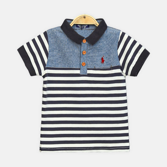 Boy T-shirt Blue Striped Polo