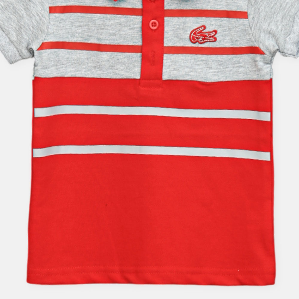 Boy T-shirt Grey & Red Multi-Stripe Polo
