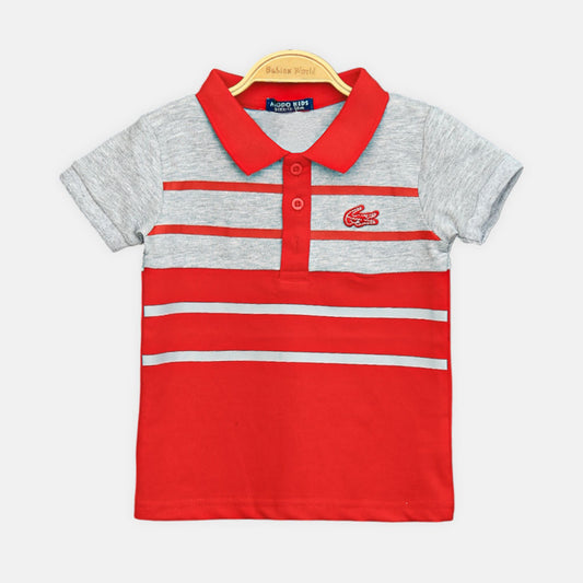 Boy T-shirt Grey & Red Multi-Stripe Polo