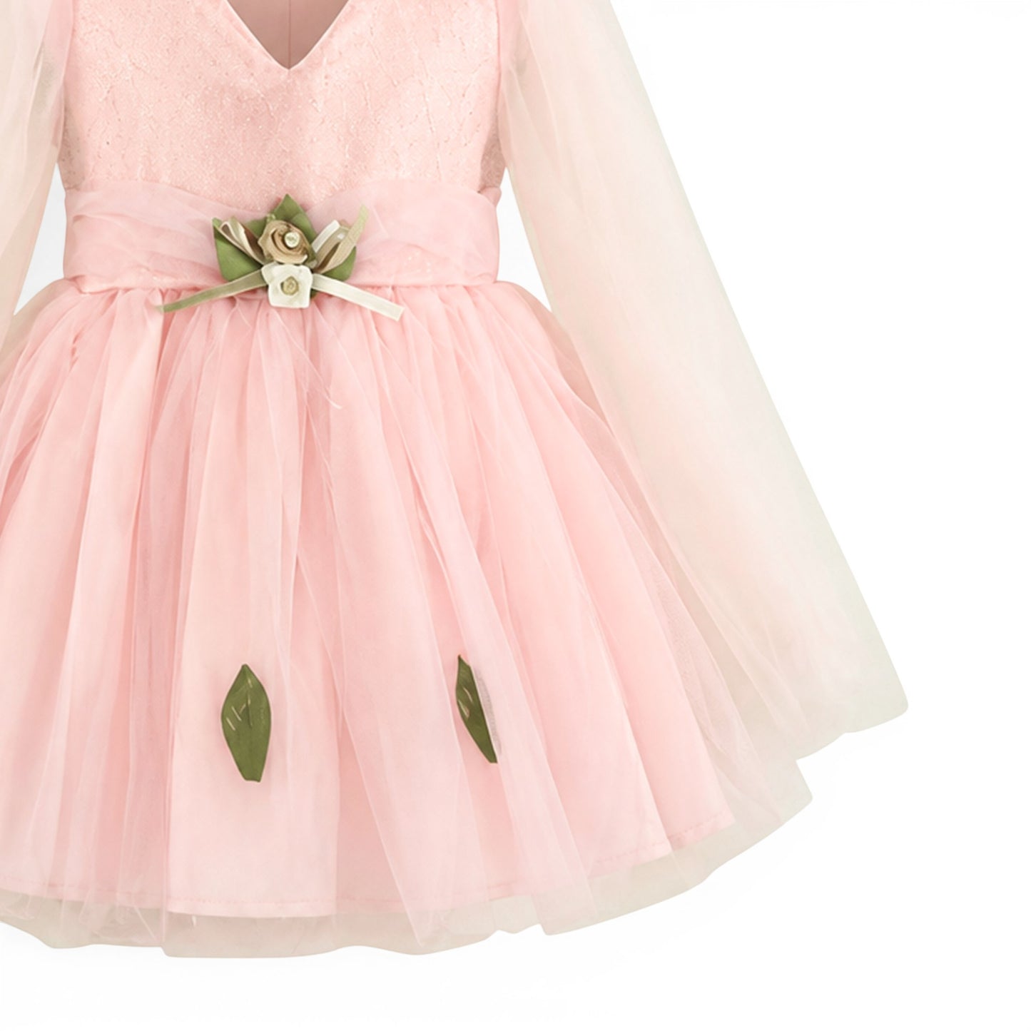 PINK ROSE LEAF BABY GIRL FANCY FROCK GIFT SET