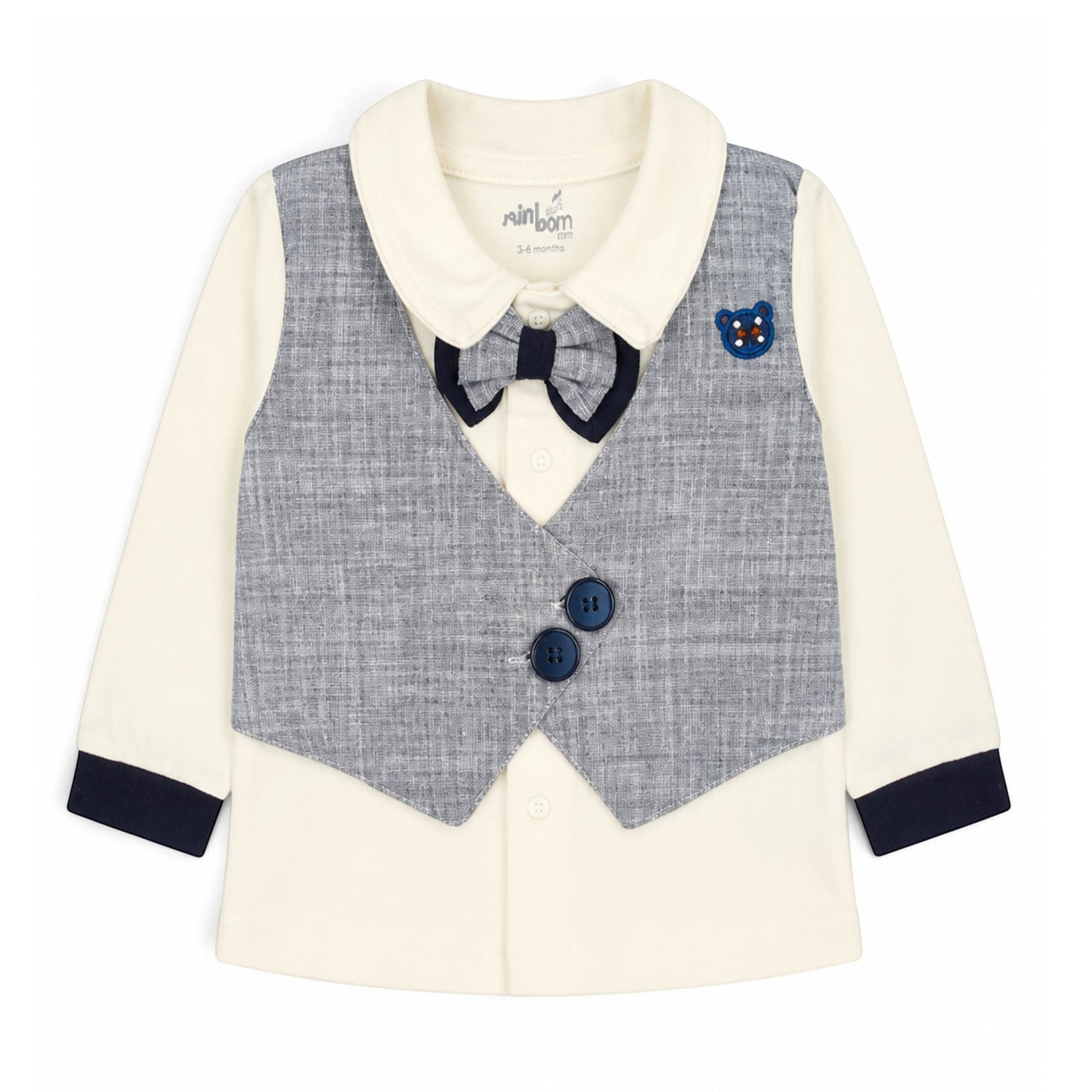 CREAM AND NAVY BLUE VEST BABY BOY GIFT SET