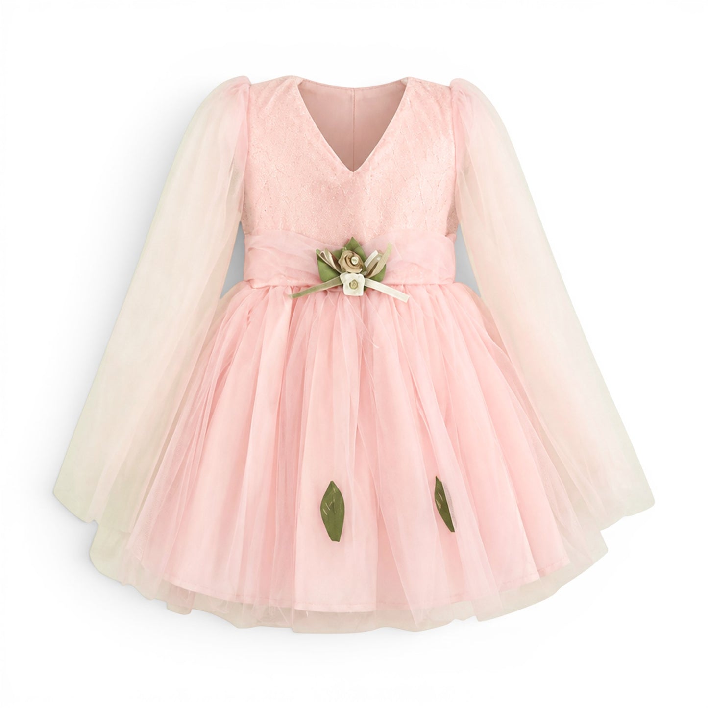 PINK ROSE LEAF BABY GIRL FANCY FROCK GIFT SET