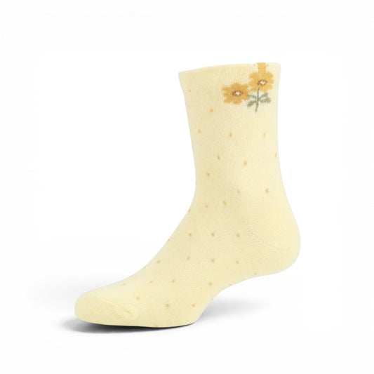 PASTEL YELLOW POLKA DOT AND FLORAL GIRL SOCKS