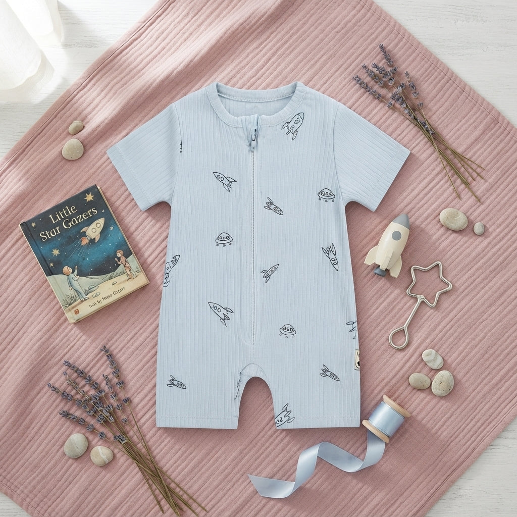 LIGHT BLUE SPACE PRINT ROMPER