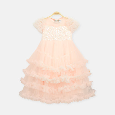 Pink Glitter Frock With Veil