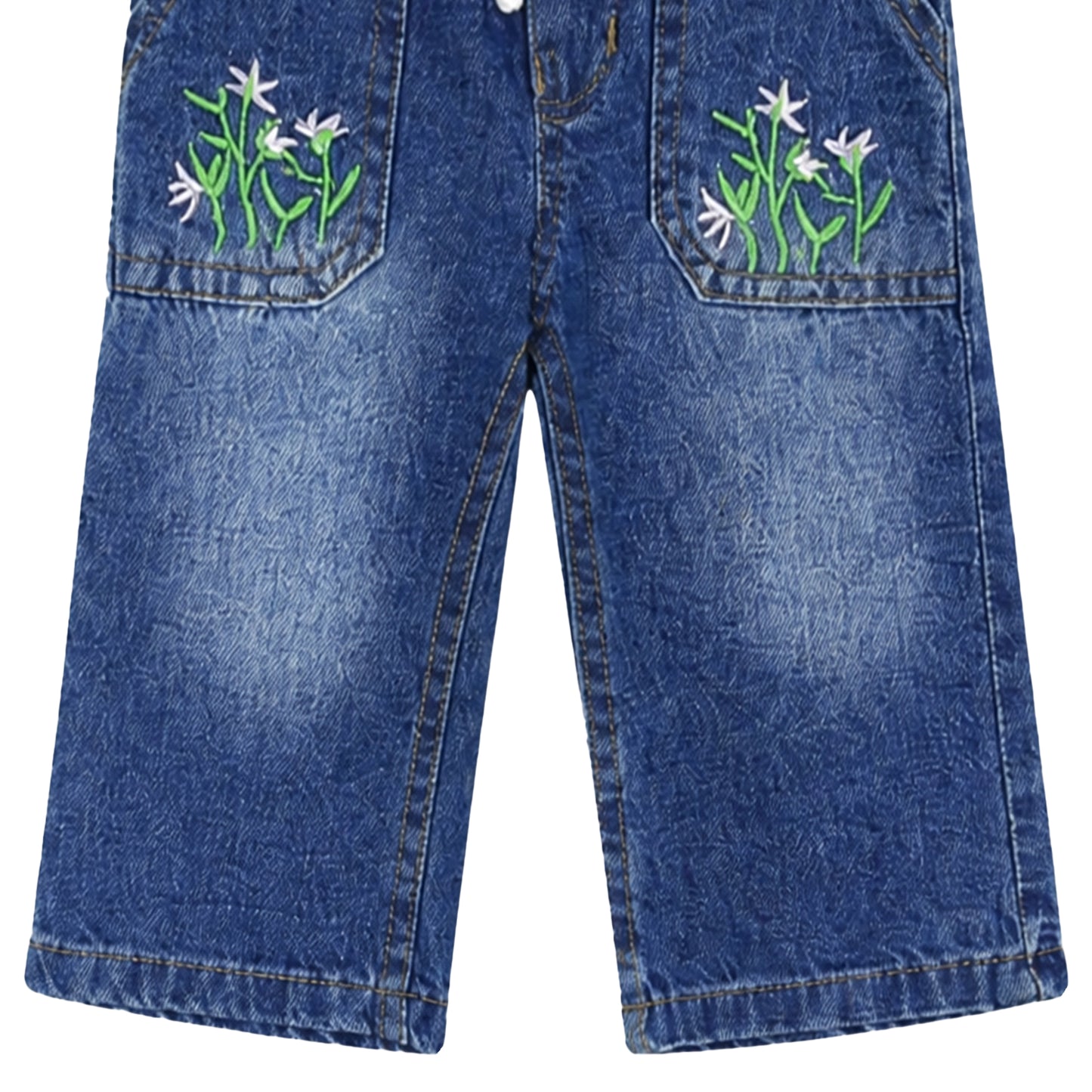 BABY GIRL LIGHT WASH FLORAL-EMBROIDERED DENIM JEANS