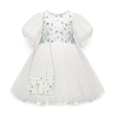 BABY GIRL WHITE PARTY DRESS WITH MATCHING EMBELLISHED BAG