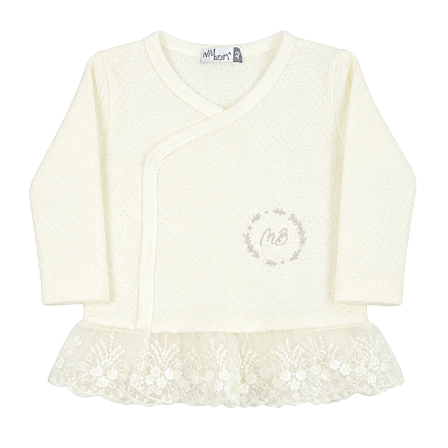 CREAM LACE-HEM "MB" EMBROIDERED BABY GIRL GIFT SET