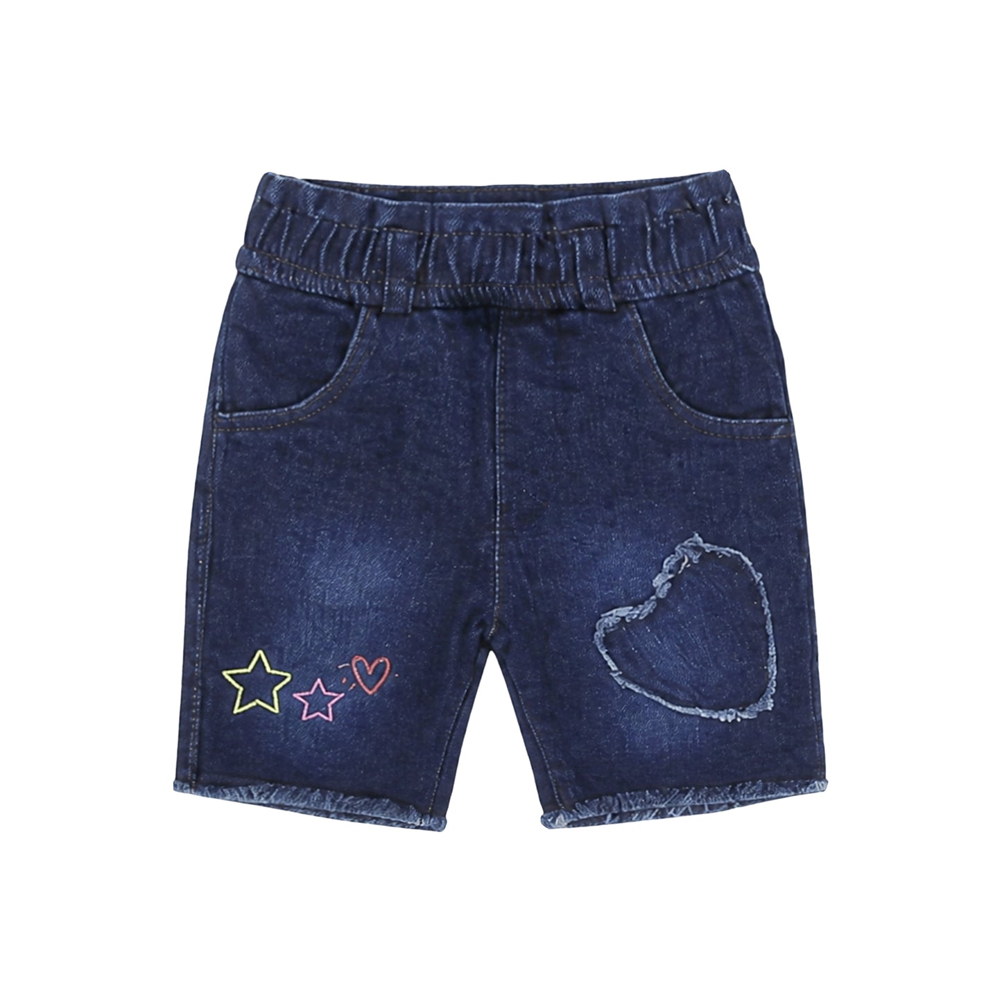 DARK WASH EMBROIDERED DENIM GIRL SHORT