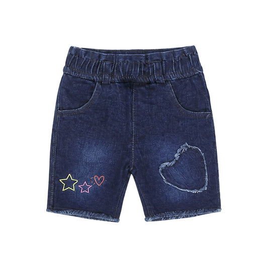 DARK WASH EMBROIDERED DENIM GIRL SHORT