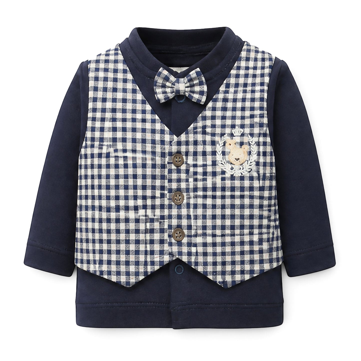 NAVY BLUE AND GINGHAM CHECK VEST BABY BOY GIFT SET