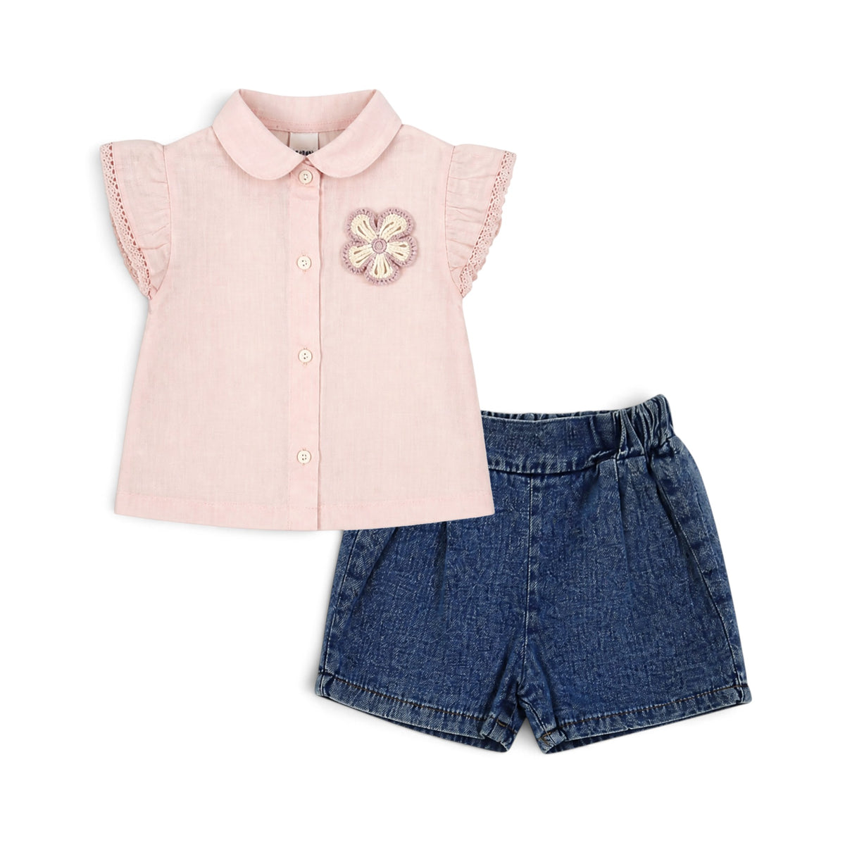 PINK BLOUSE AND DENIM SHORTS BABY GIRL OUTFIT
