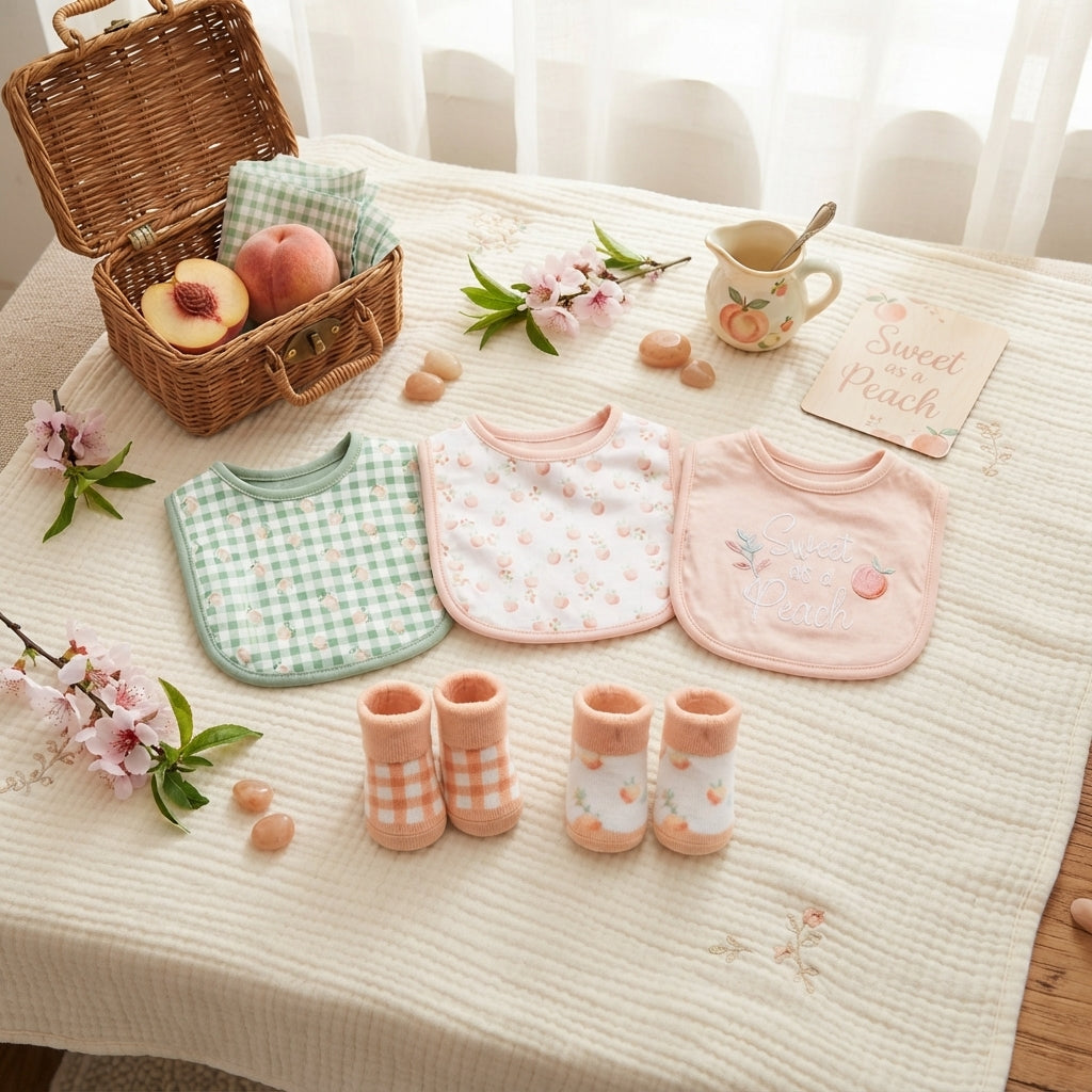 PEACH & SAGE BABY BIBS PK-3 & 2 BOOTIES
