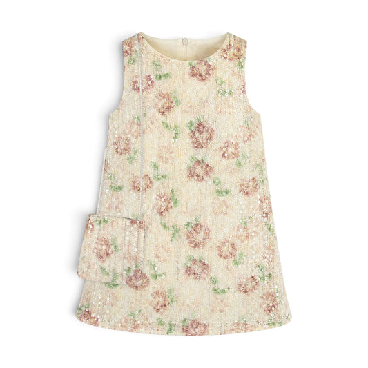 BABY GIRL FLORAL SEQUIN DRESS WITH MATCHING PURSE