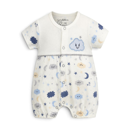 WHITE "DREAMY CLOUD & MOON" BABY ROMPER