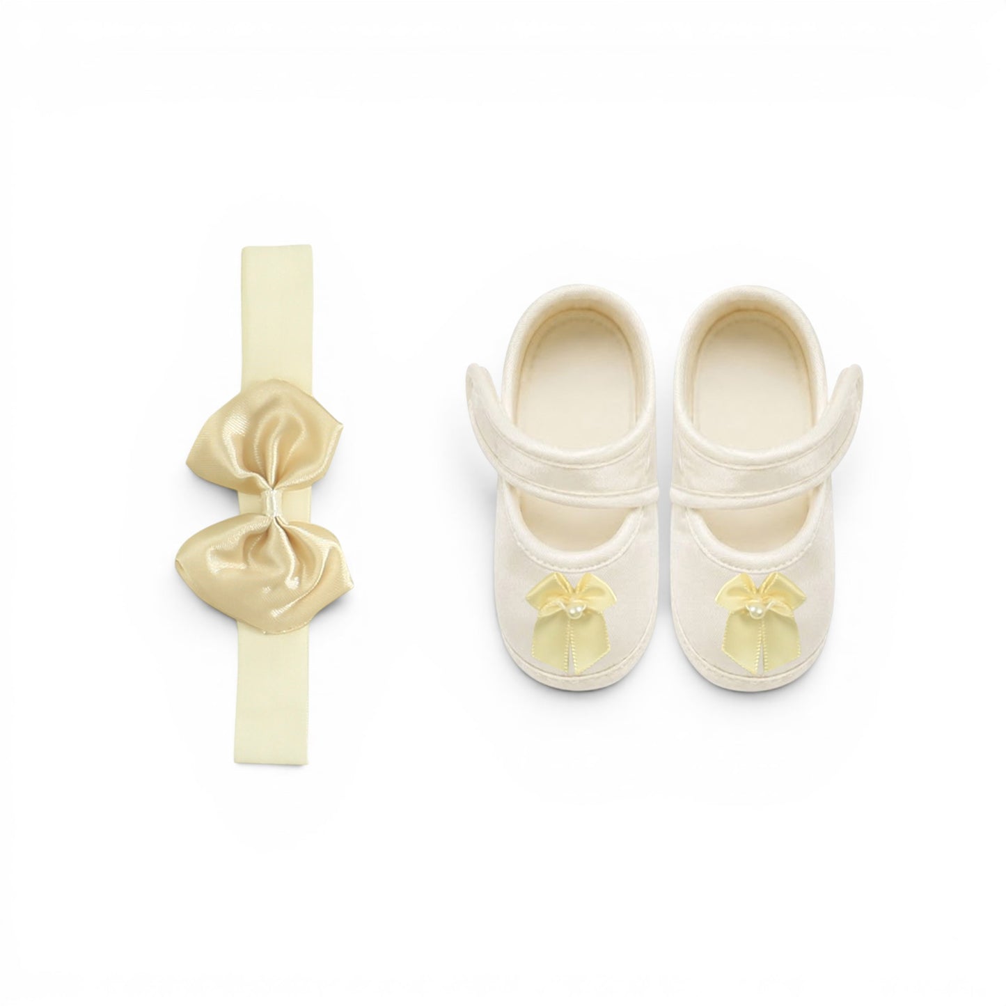 BEIGE BOW BABY GIRL FANCY FROCK GIFT SET