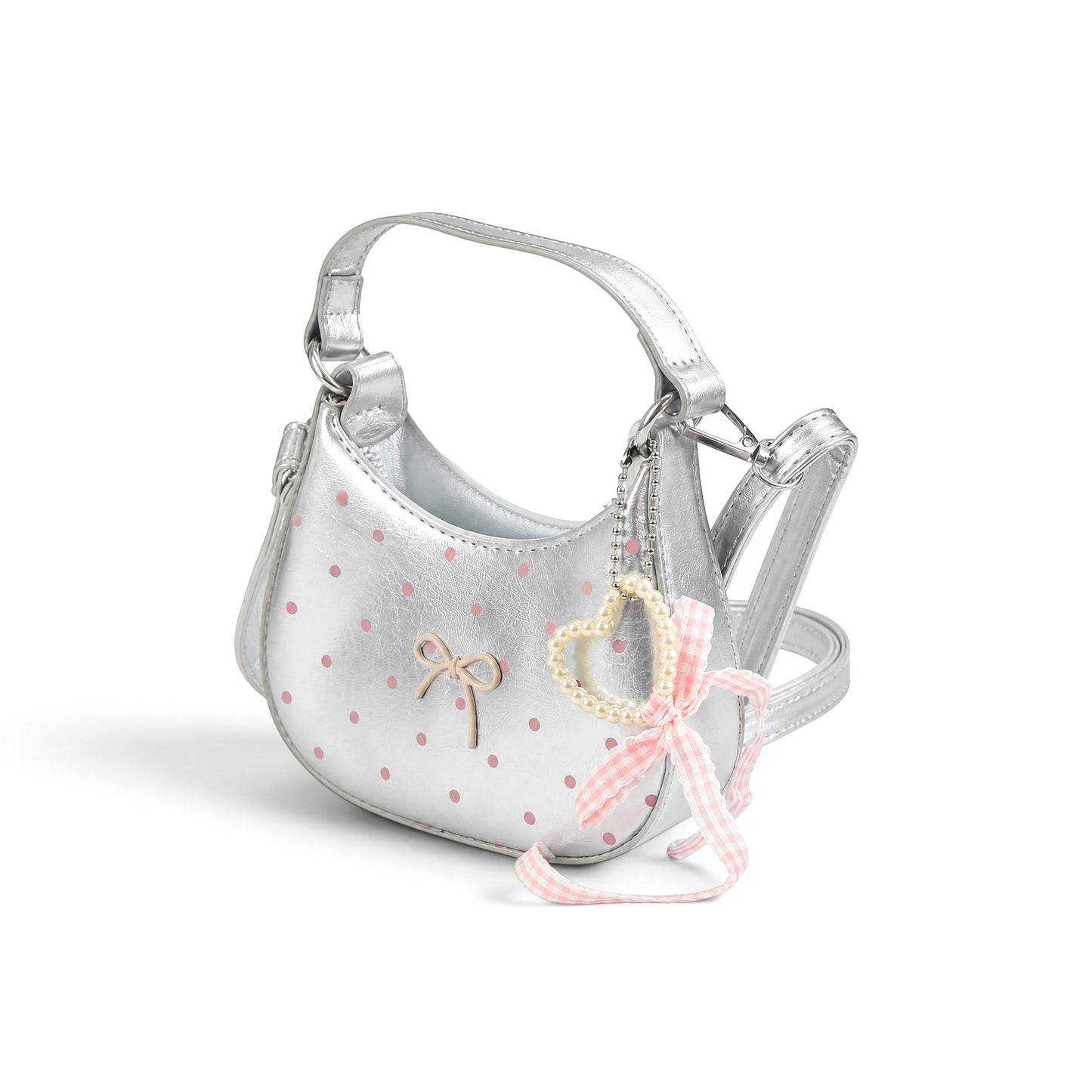 Whimsical Silver And Pink Polka Dot Mini Bag