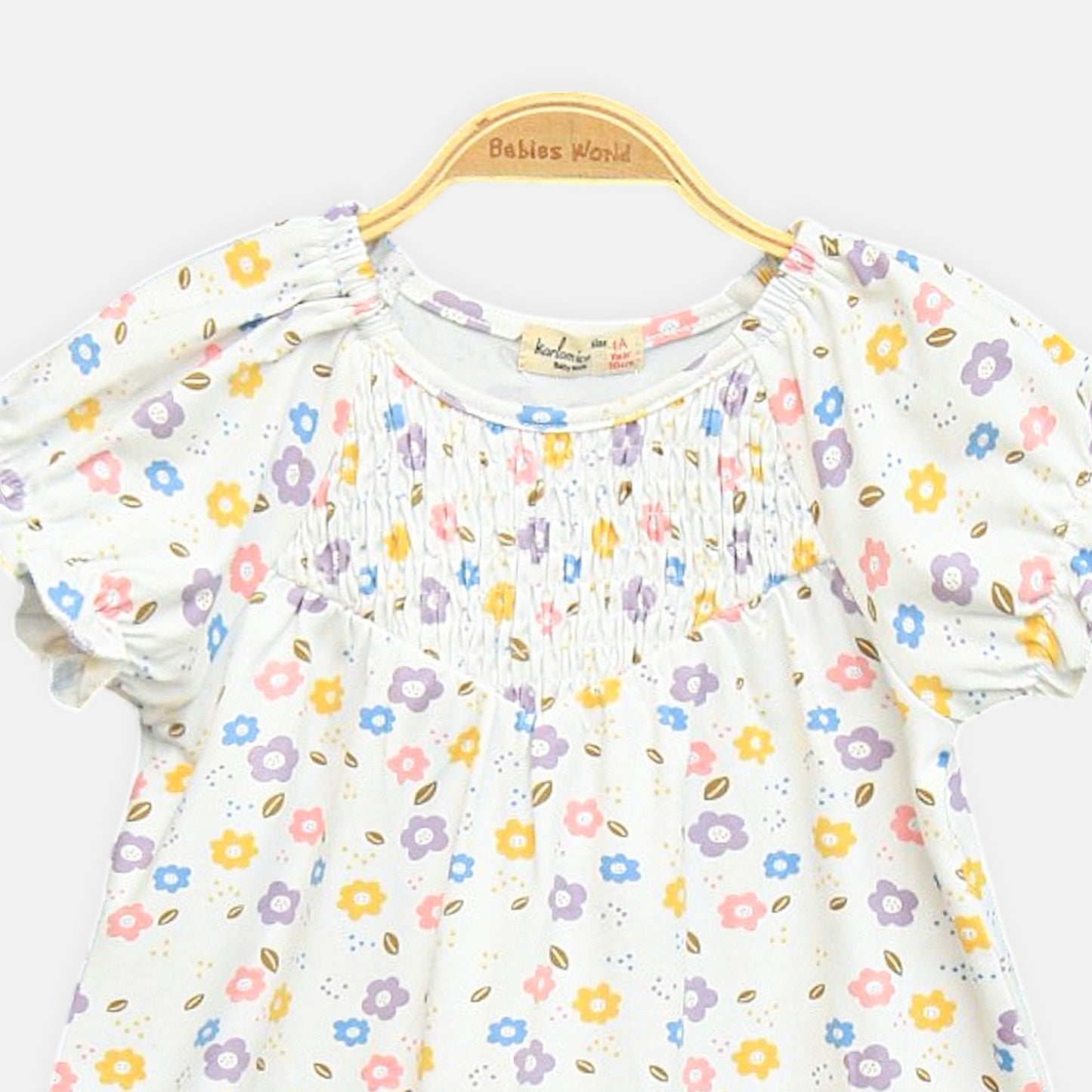 Pastel Floral Smocked Top White